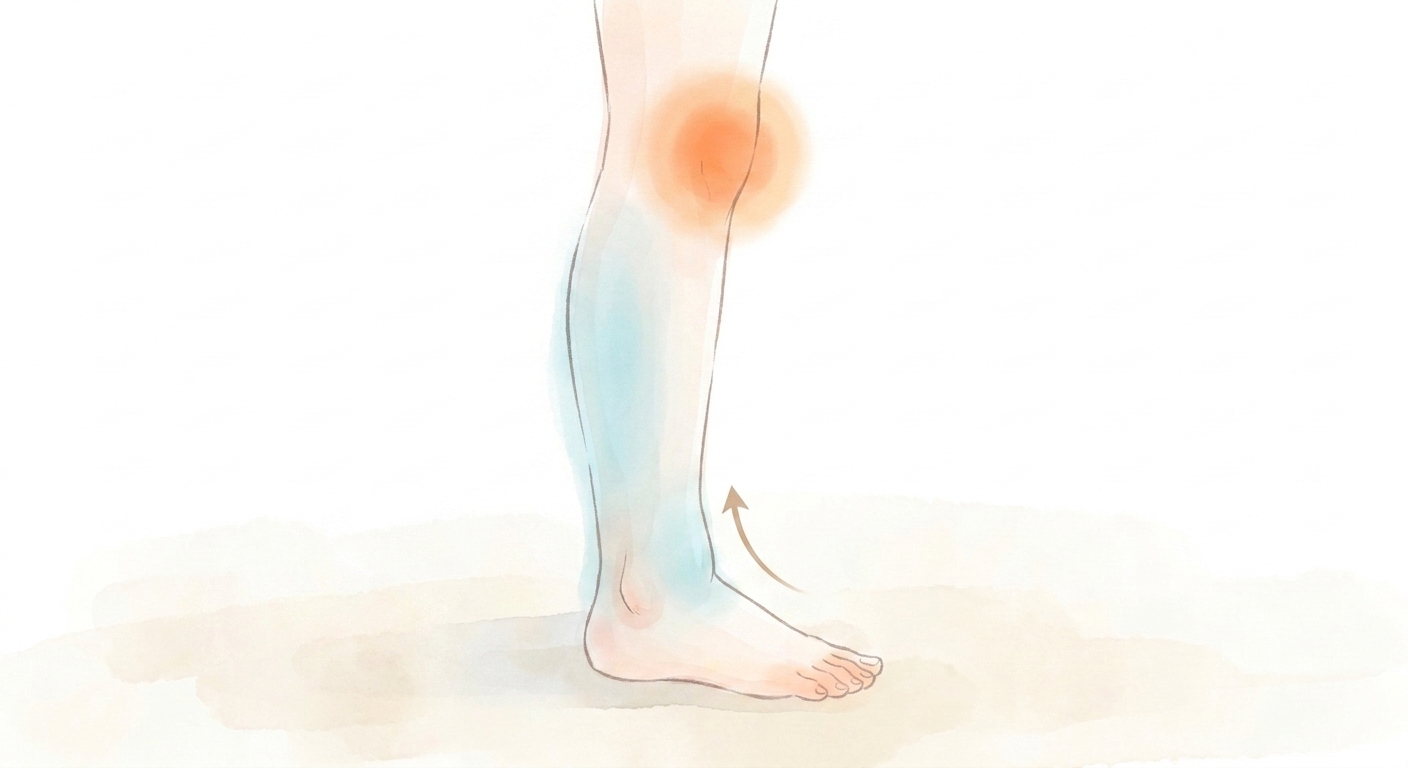 ふくらはぎから足首にむくみがたまり、ひざに負担が集まっているようす
