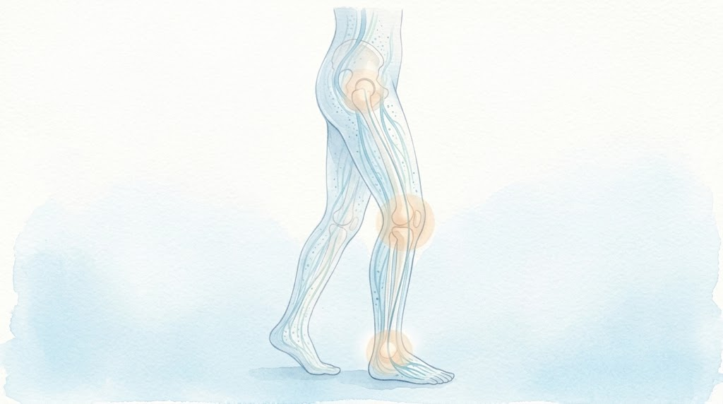 足首・膝・股関節がつながって動いていることを示す脚のイラスト
