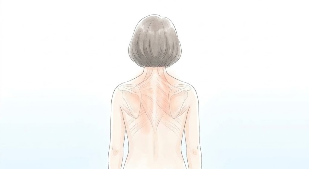 背中側から見た首・肩甲骨まわりの筋肉を描いたイラスト